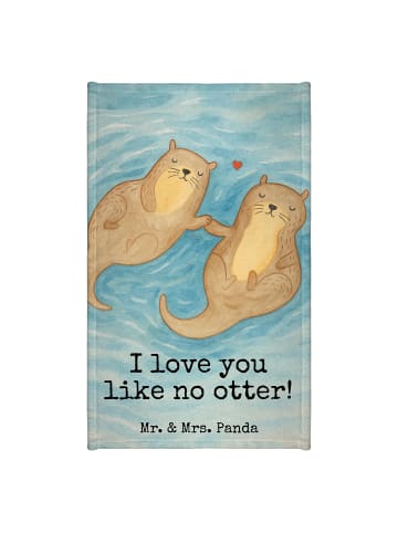 Mr. & Mrs. Panda Gästehandtuch Otter Hände halten Design mit Spruch in Weiß
