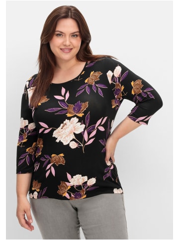 sheego 3/4-Arm-Shirt in dunkellila gemustert