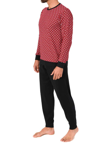 NORMANN Langarm Schlafanzug Pyjama Bündchen Minimalprint in rot