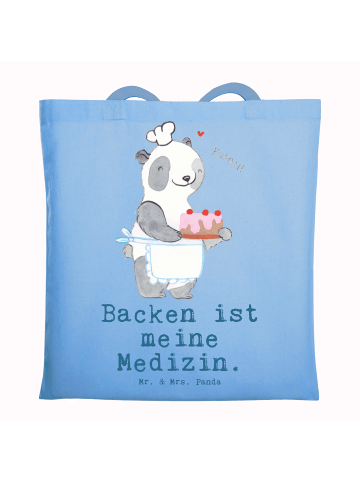 Mr. & Mrs. Panda Tragetasche Panda Backen mit Spruch in Sky Blue