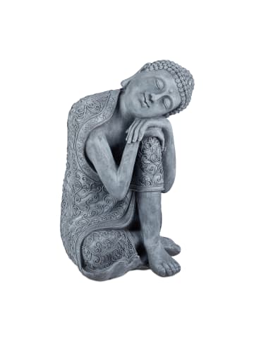 relaxdays Buddha Figur in Hellgrau - (H)60 cm