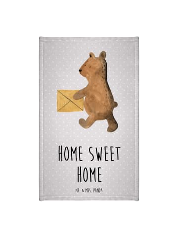 Mr. & Mrs. Panda Handtuch Bär Zuhause mit Spruch in Grau Pastell