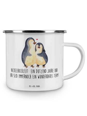 Mr. & Mrs. Panda Emaille Tasse 12. Hochzeitstag Nickelhochzeit m... in Weiß