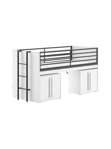 58 aufm Kessel HALBHOCHBETT 90x200 Keelia Weiß mit Schreibtisch Stauraum
