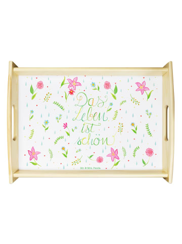 Mr. & Mrs. Panda Dekotablett Blumen Leben mit Spruch in Bunt