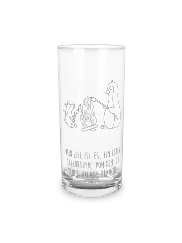 Mr. & Mrs. Panda Wasserglas Pinguin Lagerfeuer mit Spruch in Transparent