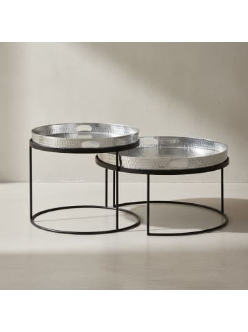 KADIMA DESIGN Couchtisch 2er Set Silber / Schwarz Metall Hammerschlag Satztisch in Silbern