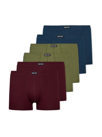 SNOCKS Retro Boxershorts aus Bio-Baumwolle 6 Stück in Mix (Rot/Olive/Blau)