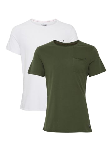 BLEND Einfarbiges Rundhals T-Shirt 2er Stück Set BHNOEL in Weiß-Grün