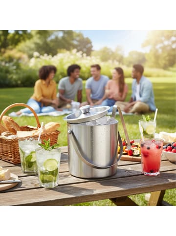 relaxdays Eisbehälter mit Eiszange in Silber - 1,5 Liter