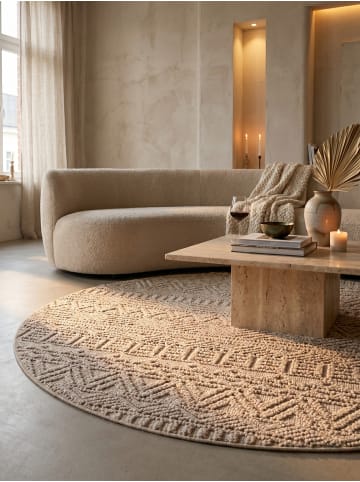 KADIMA DESIGN Flachgewebe-Teppich Ethno Streifen Boho Pflegeleicht in Beige