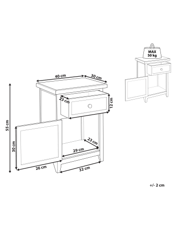 Beliani Nachttisch LAYOLA in Weiß/Braun - (W) 40 x (H) 55 x (L) 30 cm