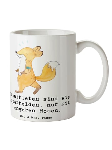 Mr. & Mrs. Panda Tasse Triathlon Superheld mit Spruch in Weiß