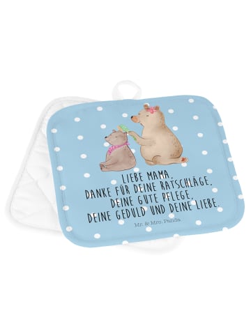 Mr. & Mrs. Panda 2er Set Topflappen  Bär Kind mit Spruch in Blau Pastell