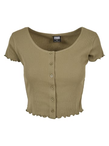 Urban Classics Urban Classics Damen Ladies Cropped Button Up Rib Tee in khaki
