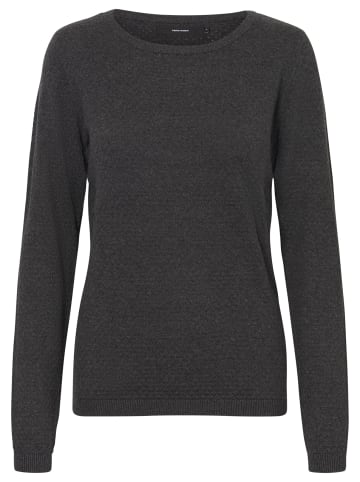 Vero Moda Feinstrick Pullover Struktur Rundhals Longsleeve VMCARE in Dunkelgrau