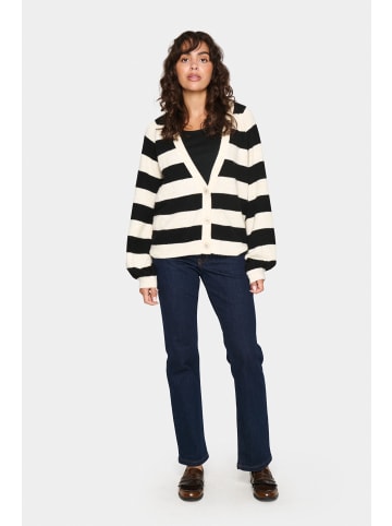 SAINT TROPEZ Strickjacke GarbieSZ Lockere Passform in Ice Black Stripe