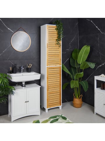 relaxdays Badezimmerschrank in Weiß/ Natur - (B)40 x (H)190 x (T)30 cm