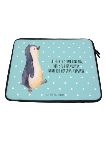 Mr. & Mrs. Panda Laptoptasche Pinguin mHerzieren mit Spruch in Türkis Pastell