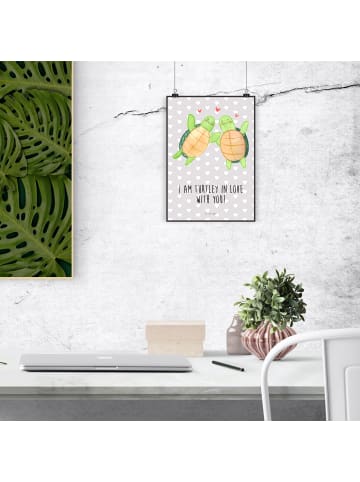 Mr. & Mrs. Panda Bild Schildkröten Paar mit Spruch in Grau Pastell