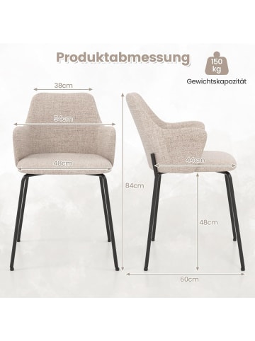 COSTWAY 2er Set Esszimmerstühle in Beige