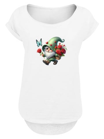 F4NT4STIC Long Cut T-Shirt Gnom Frühling Blumen Schmetterling in weiß