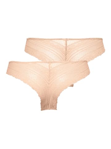 ONLY Spitzen Slips 2-er Pack Unterhosen Brazilian Tanga ONLLAURA in Hellbraun