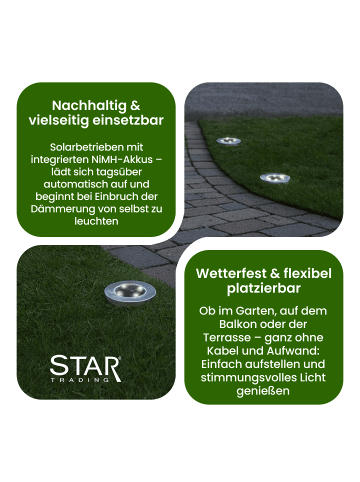 STAR Trading Solar Gartenleuchten Lawnlight 3er Set Edelstahl – LED Kerzen mit Sensor