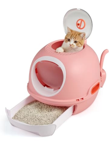 COSTWAY Katzenklo mit Deckel Frontöffnung in Rosa