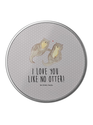 Mr. & Mrs. Panda Blechdose Otter Hände halten mit Spruch in Grau Pastell