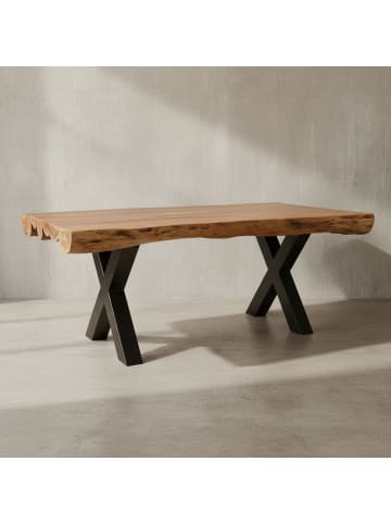 KADIMA DESIGN Esstisch Massiv Akazie, Industrial, Handgefertigt, XXL Tisch, X-Beine