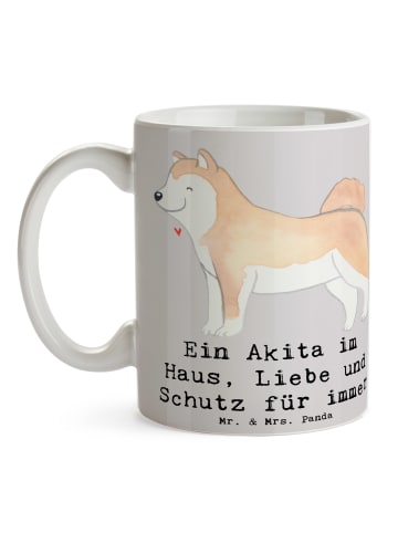 Mr. & Mrs. Panda Kaffeetasse Akita Inu Liebe mit Spruch in Grau Pastell
