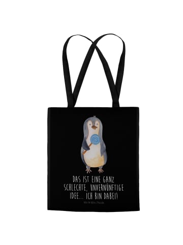 Mr. & Mrs. Panda Henkeltasche Pinguin Lolli mit Spruch in Schwarz