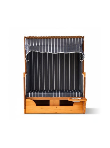relaxdays Hundestrandkorb "Gestreift" in Dunkelblau / Natur – (B)75 x (H)95 x (T)65 cm