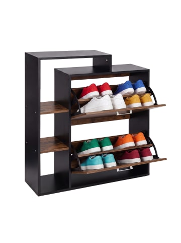 relaxdays Schuhschrank in Braun/ Schwarz - (B)80 x (H)90 x (T)23,5 cm