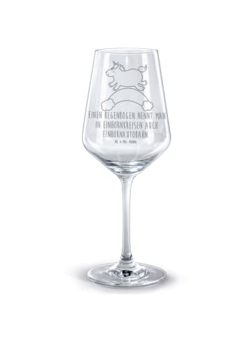 Mr. & Mrs. Panda Glas Rotwein Einhorn Regenbogen mit Spruch in Transparent
