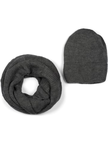 styleBREAKER Strick Loop und Beanie Set in Dunkelgrau