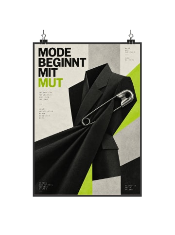 Kunstdruck Anzug mutig Design mit Spruch in Weiß