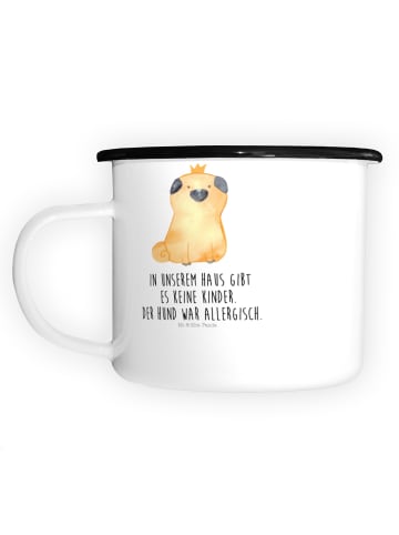 Mr. & Mrs. Panda Emaille Becher Mops Krone mit Spruch in Weiß