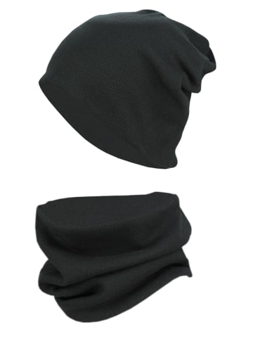 TupTam Unisex Kinder Beanie Mütze Schlauchschal Set in schwarz