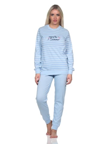 NORMANN langarm Schlafanzug Bündchen Streifen - 87855 in hellblau