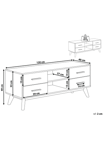 Beliani TV-Schrank FLORIDA in Braun/Weiß - (W) 120 x (H) 49 x (L) 40 cm