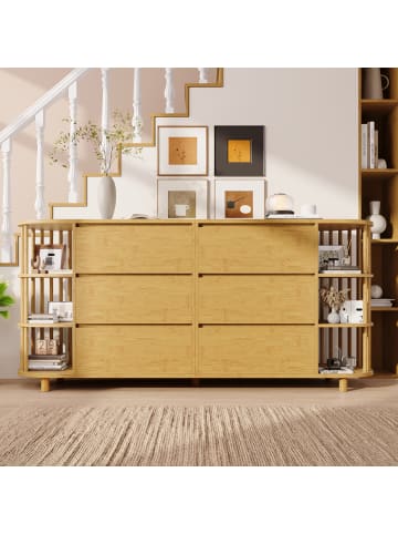 ABRIHOME Sideboard Römisches Design mit Bambus Regalen 160x40x75cm