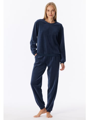 Schiesser Lounge Set lang Casual Velour in Deep Sea Blue