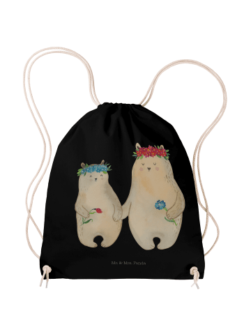 Mr. & Mrs. Panda Jutebeutel Bären mit Blumenkranz ohne Spruch in Schwarz