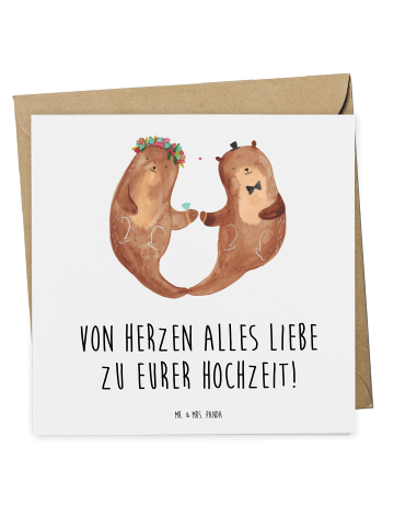 Mr. & Mrs. Panda Einladungskarte Hochzeit Otter mit Spruch in Weiß