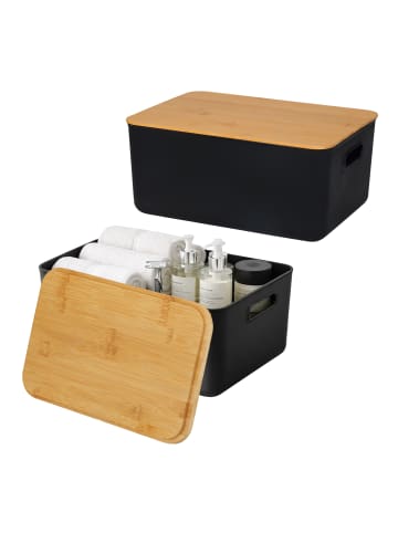 relaxdays 2 x Aufbewahrungsbox in Schwarz/ Natur – (B)36 x (H)16 x (T)25 cm
