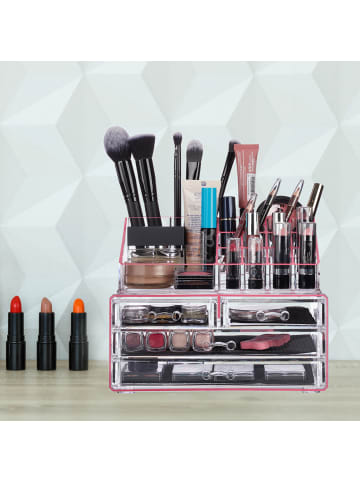 2x Make Up Organizer in Transparent/ Pink