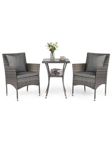 COSTWAY Polyrattan Gartenmöbel 3 tlg. Set in Grau