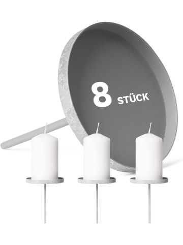 Novaliv 8X Kerzenpick Flach 6,5 cm GRAU Kerzenhalter für Adventskranz Kerzenpi in Grau